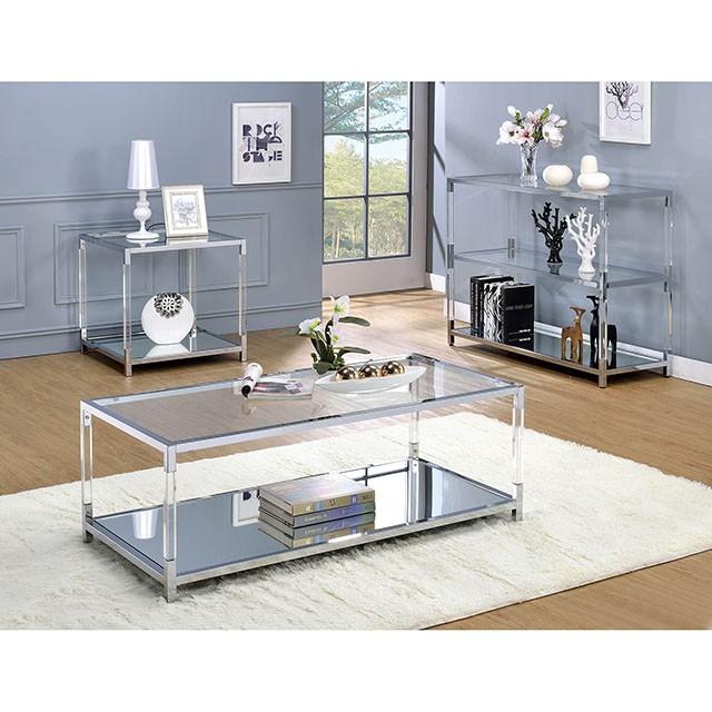 Ludvig Chrome/Clear Sofa Table - Jax Mattress (Jacksonville, FL)