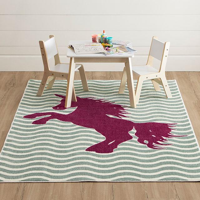 BARON 5' X 8', Area Rug, Horse, Sage Green/Fuchsia