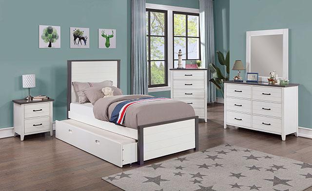 PRIAM Twin Bed, White/Gray