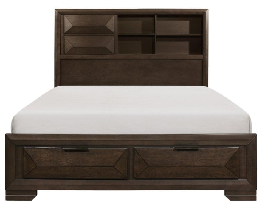 Chesky Queen Bookcase Bed with Footboard Storage in Warm Espresso 1753-1* - Jax Mattress (Jacksonville, FL)