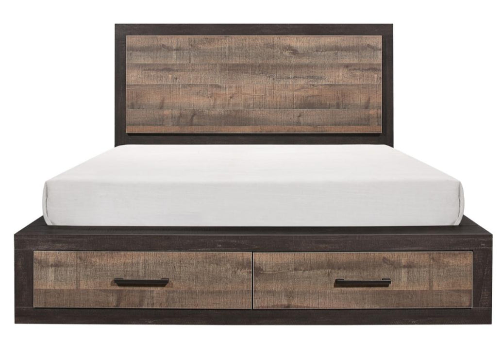 Miter Queen Platform Bed with Footboard Storage in Rustin Mahogany & Dark Ebony 1762-1* - Jax Mattress (Jacksonville, FL)