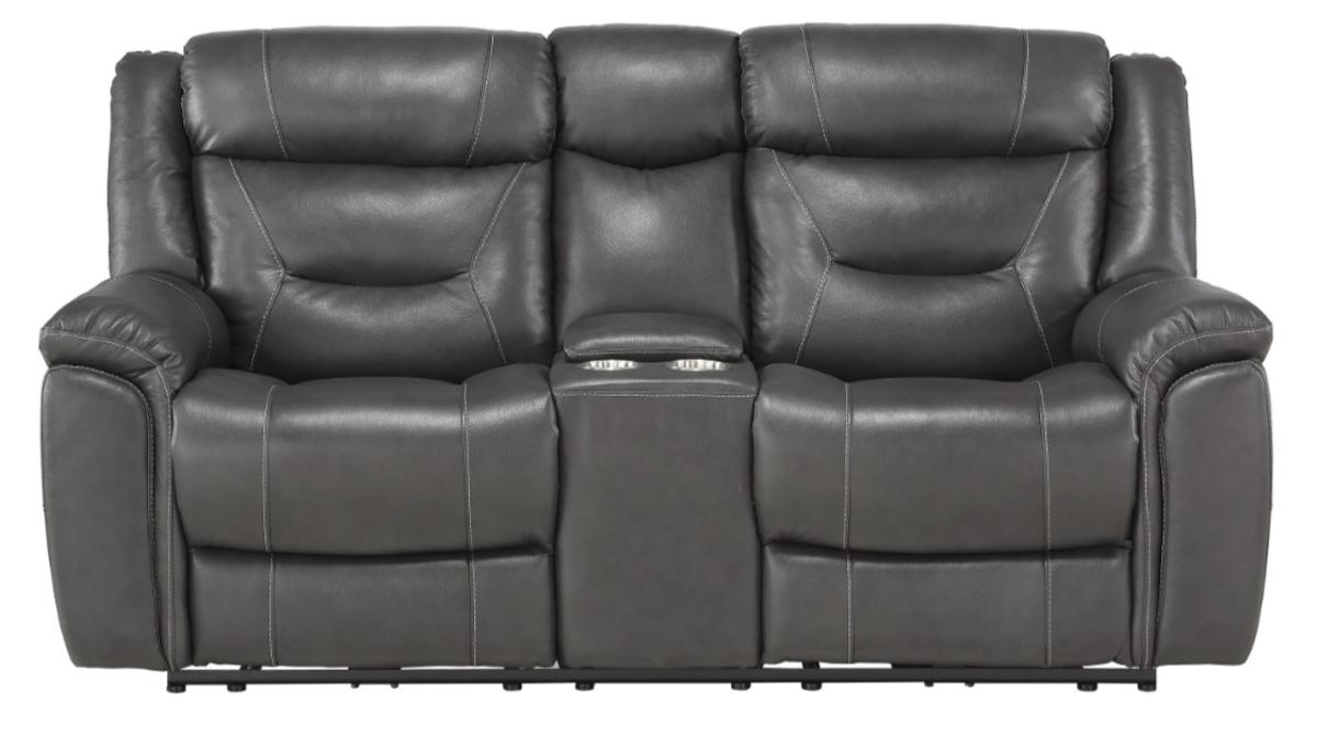 Danio Power Double Reclining Loveseat with Power Headrests in Dark Gray 9528DGY-2PWH