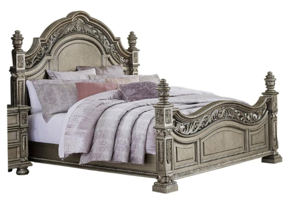 Catalonia Queen Poster Bed in Platinum Gold 1824PG-1* - Jax Mattress (Jacksonville, FL)