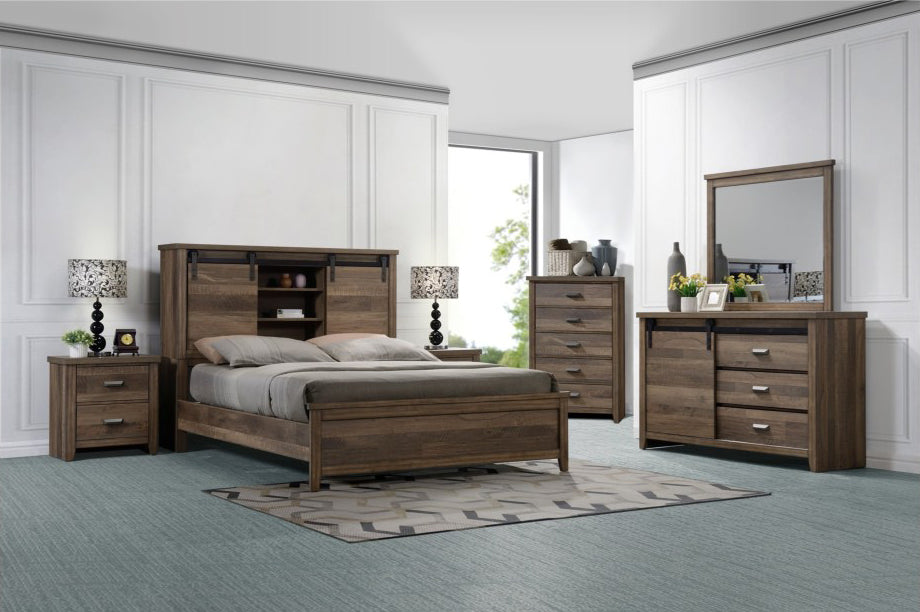 Crown Mark Furniture Calhoun Queen Bookcase Bed in Brown