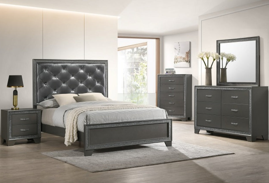 Crown Mark Furniture Kaia King Upholstered Bed in Dark Gray