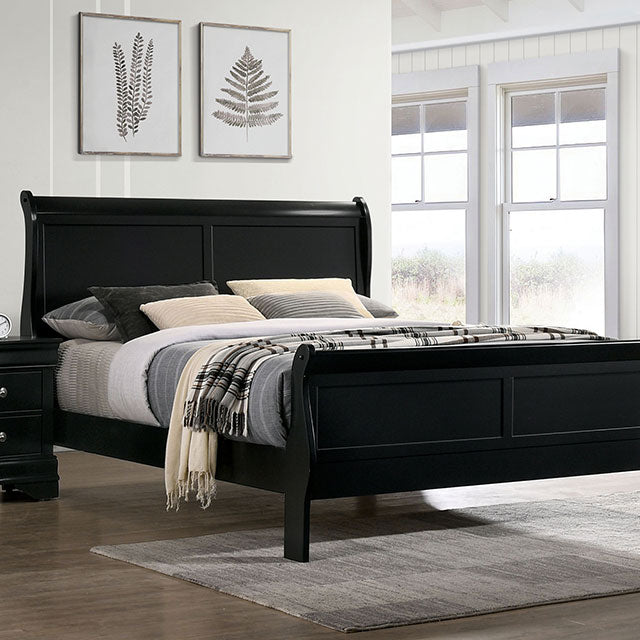Louis Philippe E.King Bed Black, Cherry, & Gray