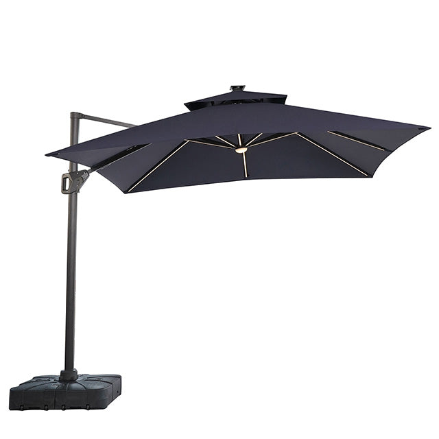 Aurora 10 Ft Square Umbrella w/ Double Top w/ LED Light + 37" Large Base